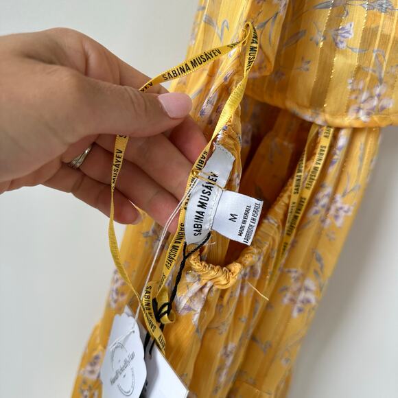 Sabina Musayev Donolita Sleeveless Floral Pleated Halter Maxi Dress Yellow M NWT - Picture 11 of 11